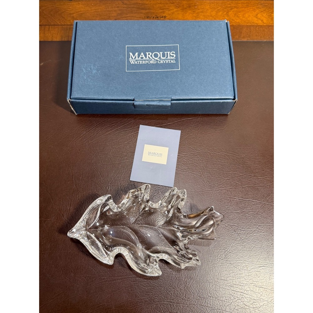 Marquis by Waterford Crystal Oak Leaf Dish Clear Glass Trinket Tray with Box
